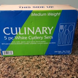 New medium weight 5 piece cutlery 250 count individually wrapped knife spoon nap